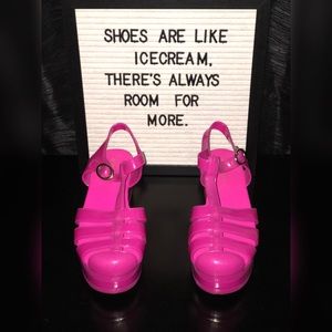 Hot pink wedge jelly sandals